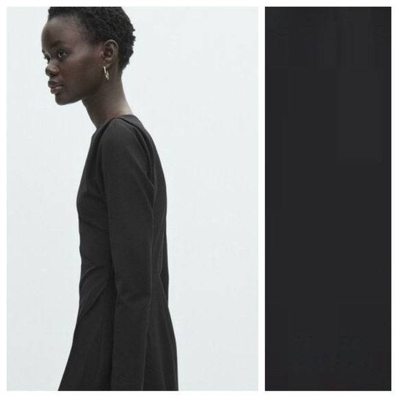 NWT. Massimo Dutti Black Wool Blend Midi Dress with Gathered Side. Size S. - Picture 3 of 11